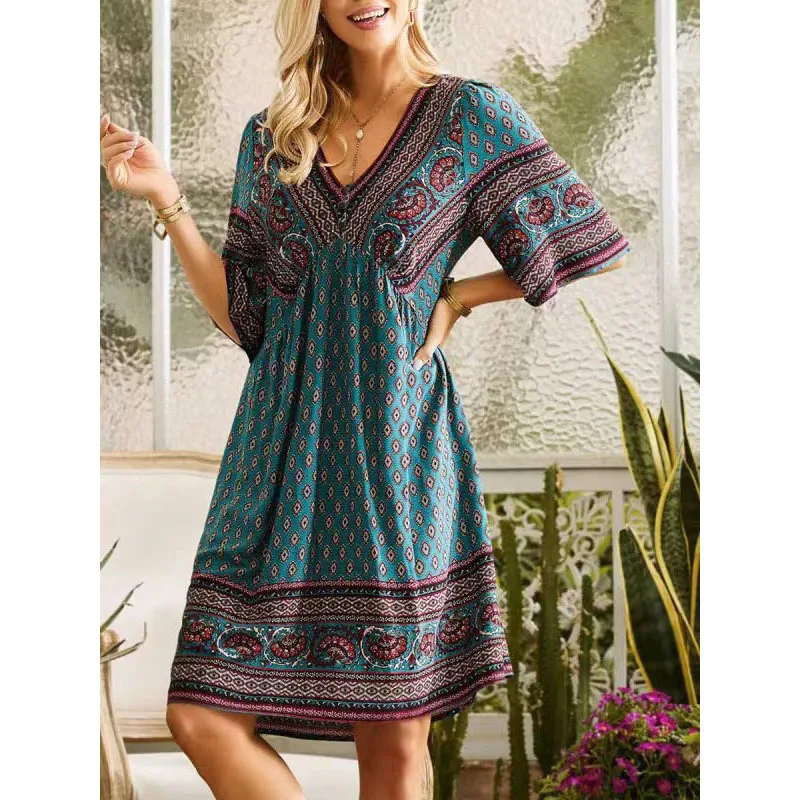 Green%20Boho%20Ethnic%20Style%20Midi%20Dress%20%20%20%20%20%20%20%20%20