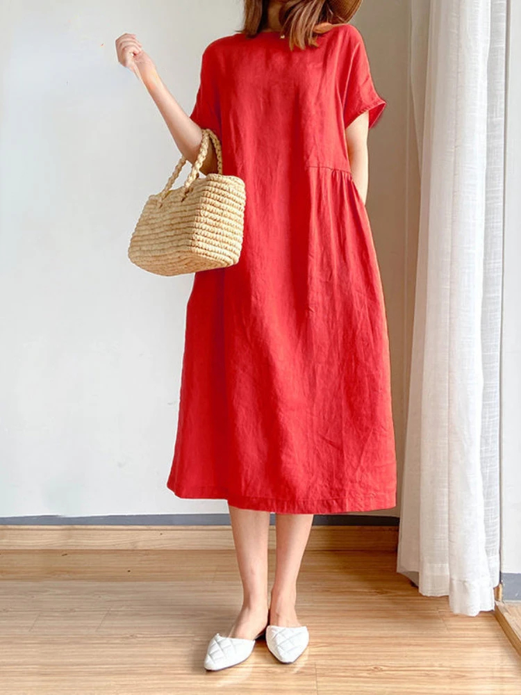 Red%20Cotton%20Linen%20Midi%20Dress