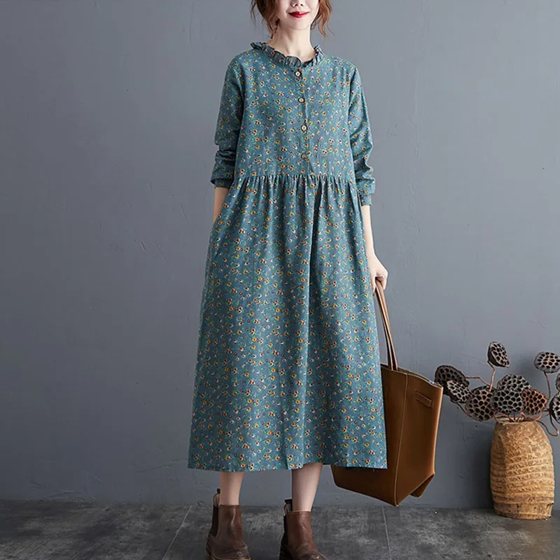 Light%20Blue%20Cotton%20Linen%20Floral%20Long%20Dress%20