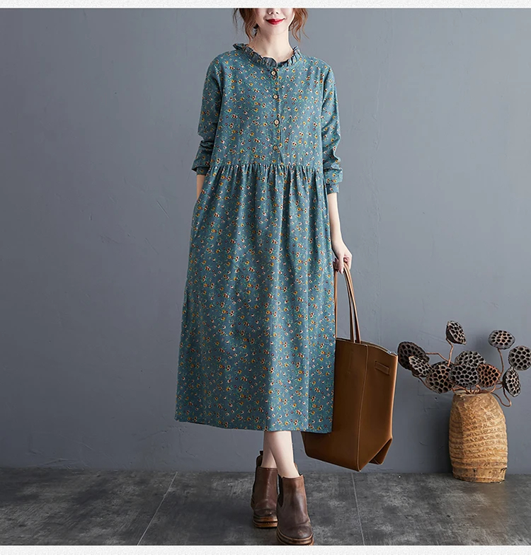 Light%20Blue%20Cotton%20Linen%20Floral%20Long%20Dress%20/