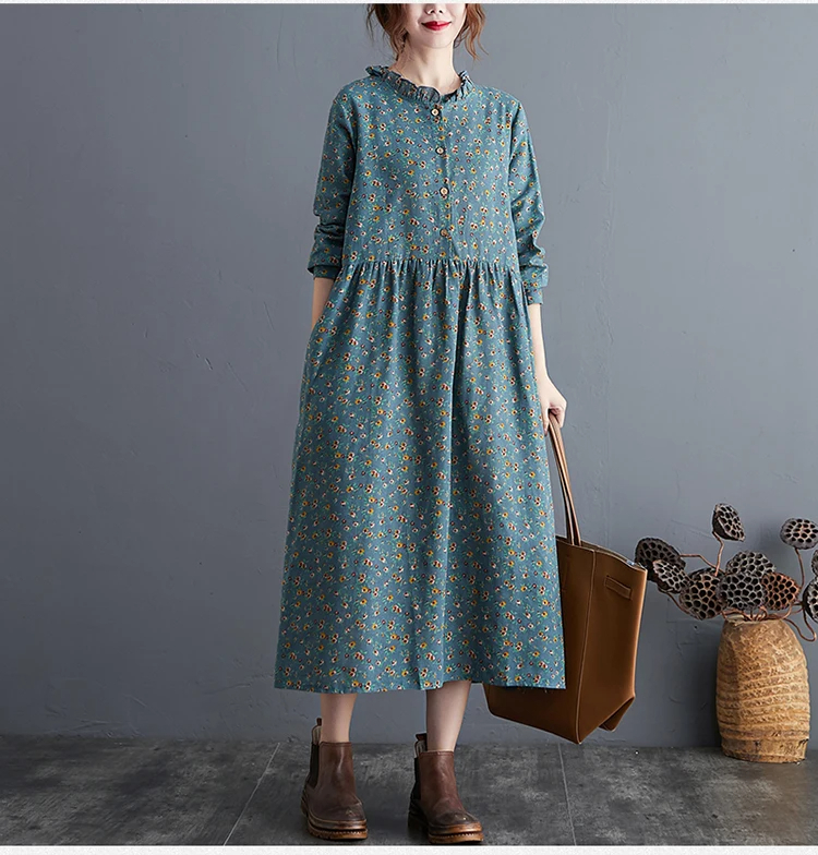 Light%20Blue%20Cotton%20Linen%20Floral%20Long%20Dress%20/