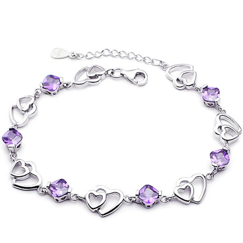 Silver%20Platinum%20Purple%20Zircon%20Heart%20Elegant%20Ladies%20Bangle%20Bracelet/