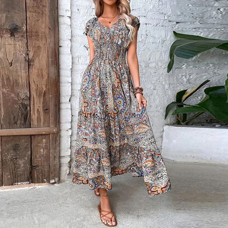 Orange%20Women%20Vintage%20Print%20Maxi%20Summer%20Dress%20-