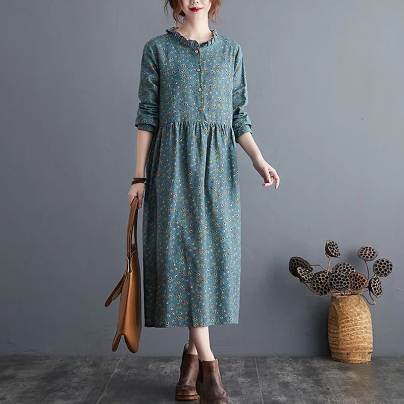 Light%20Blue%20Cotton%20Linen%20Floral%20Long%20Dress%20/