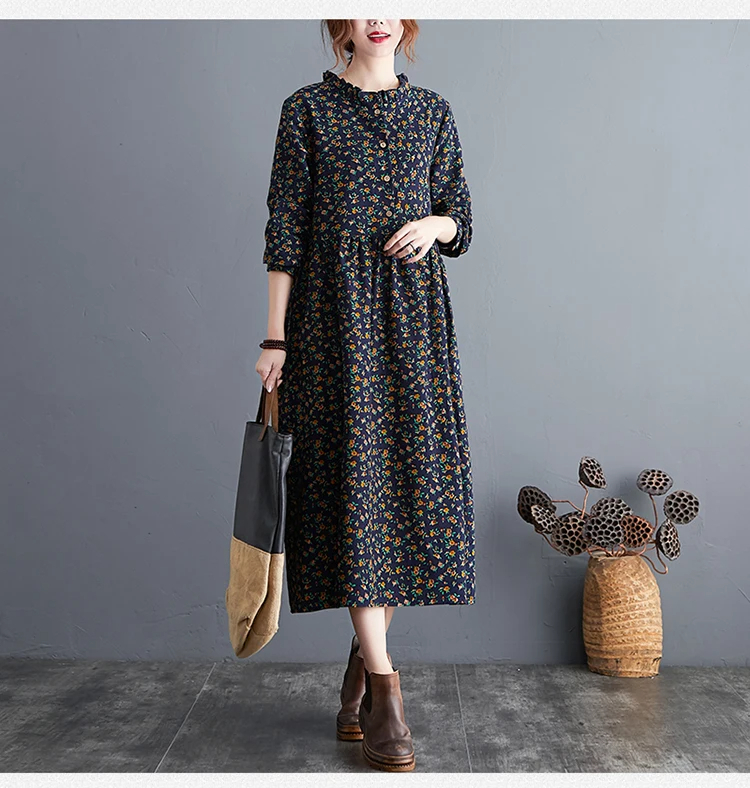 Dark%20Blue%20Cotton%20Linen%20Floral%20Long%20Dress%20/