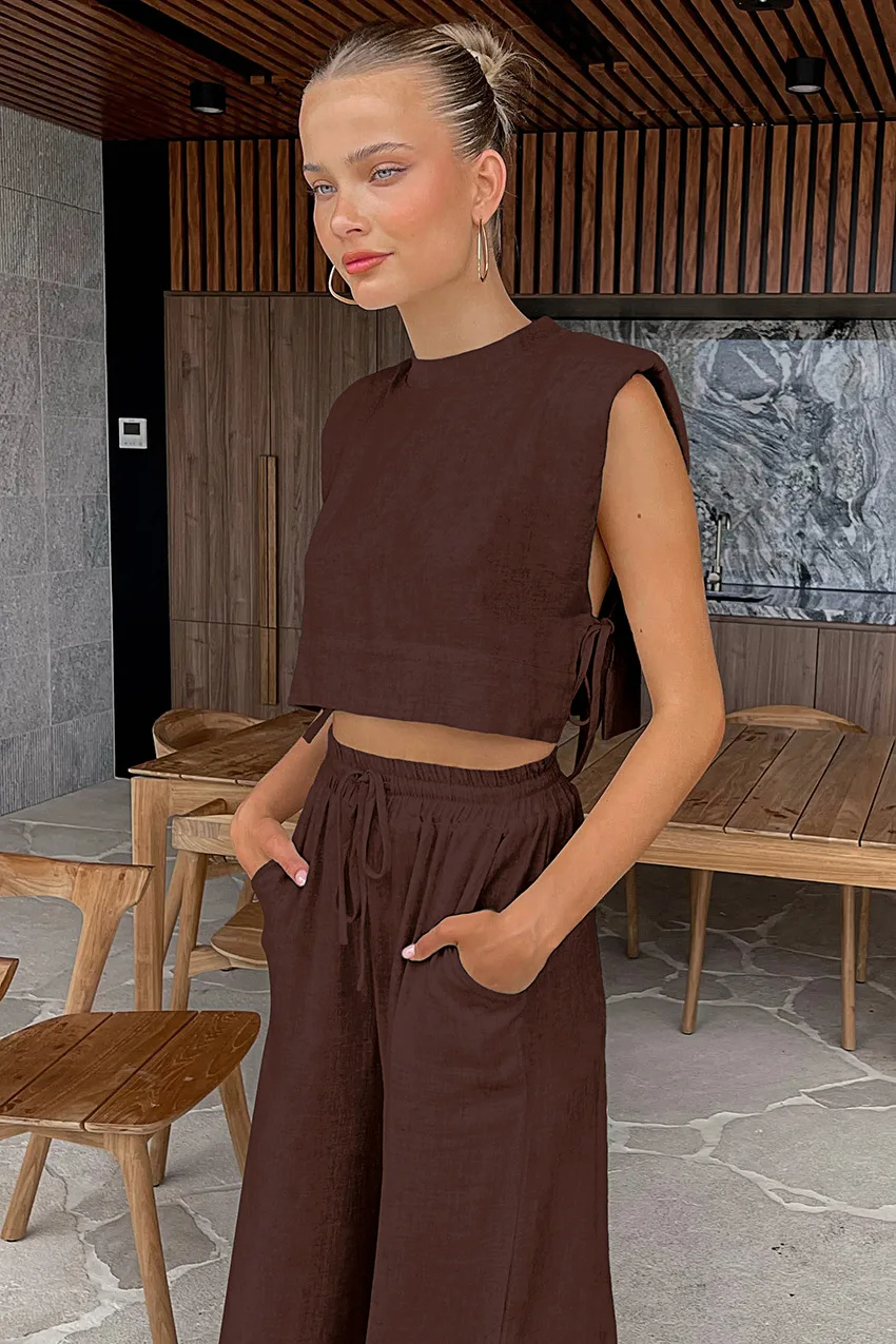 Brown%20Linen%20Boho%20Beach%20Casual%20Pant%20Set/