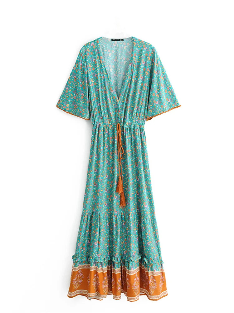 %20Green%20Beach%20Bohemian%20V%20%20Neck%20Tassel%20Maxi%20Dress