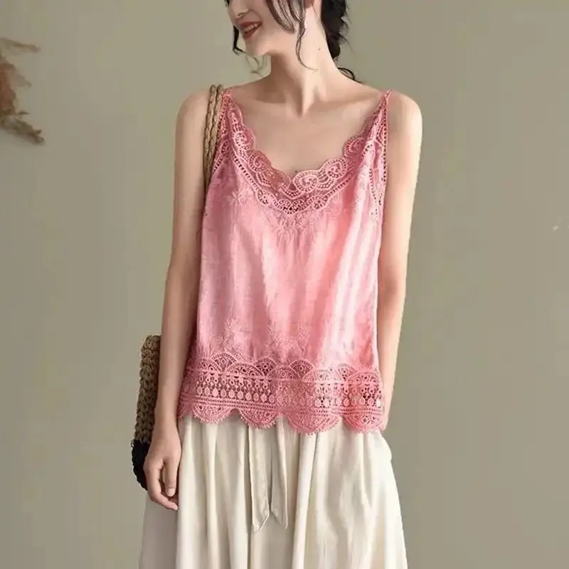 Pink%20Cotton%20And%20Linen%20Lace%20Camisole%20%20-