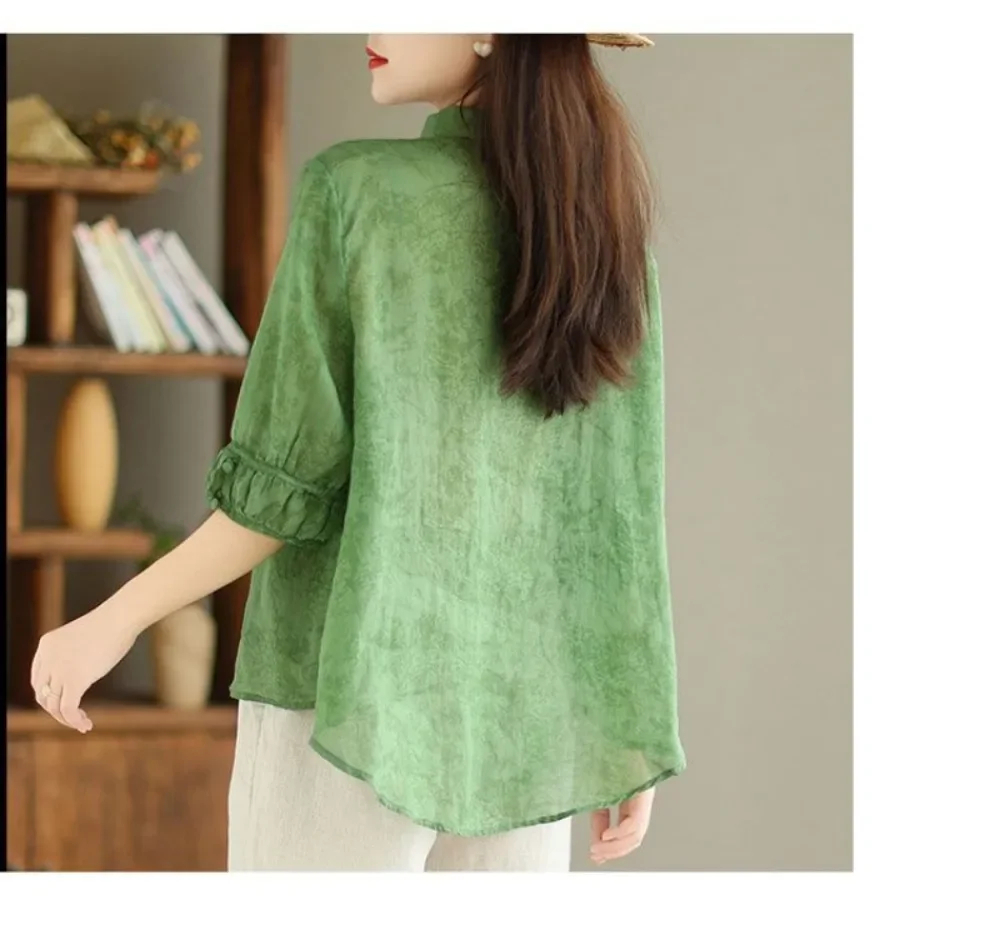 Green%20Cotton%20Linen%20Tees%20Shirts%20for%20Women%20-