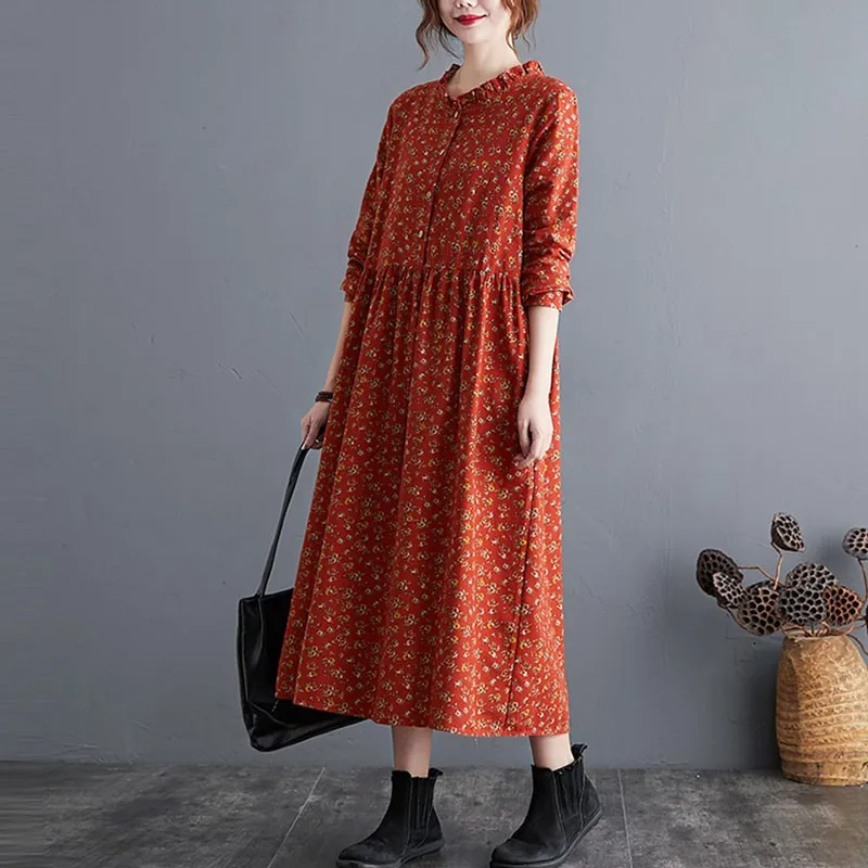 Orange%20Cotton%20Linen%20Floral%20Long%20Dress%20%20