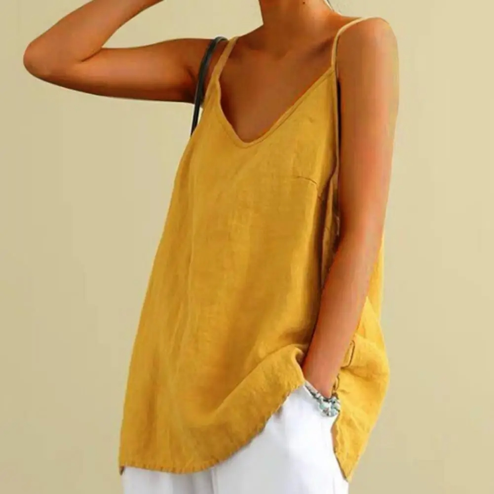 Yellow%20Cotton%20Linen%20Spaghetti%20Strap%20Top%20