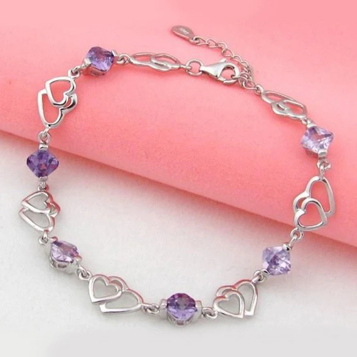 Silver%20Platinum%20Purple%20Zircon%20Heart%20Elegant%20Ladies%20Bangle%20Bracelet/