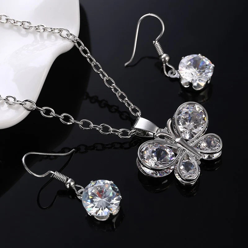 Silver%20white%20crystal%20stone%20romantic%20butterfly%20lady%20jewelry%20set/