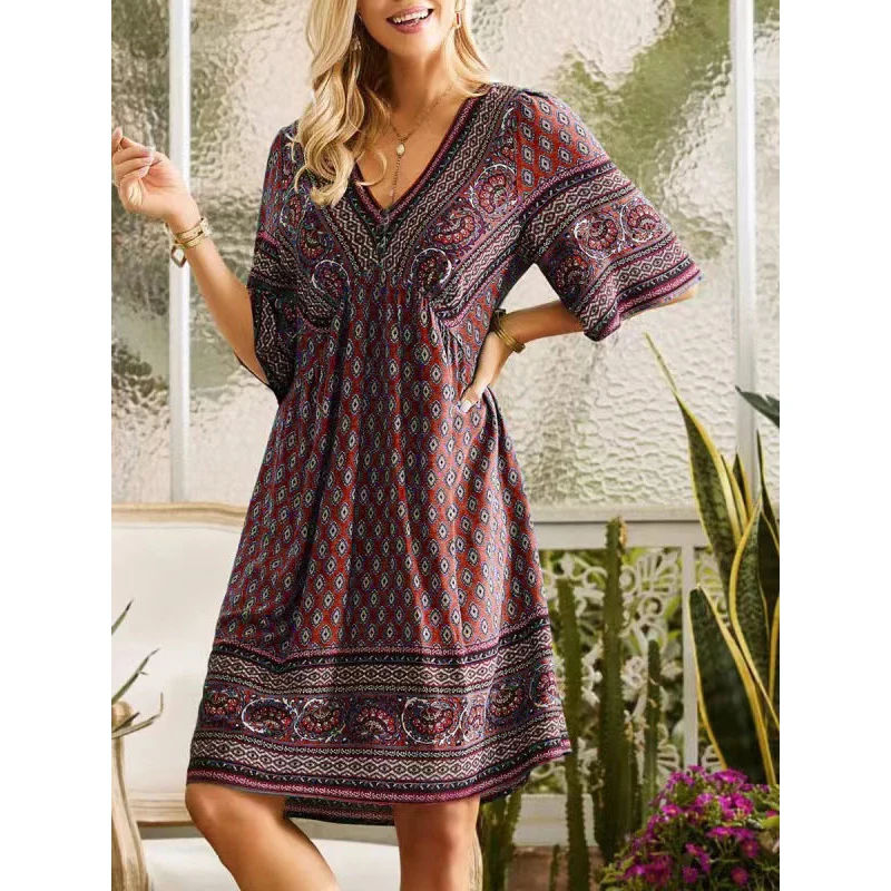 Wine%20Boho%20Ethnic%20Style%20Midi%20Dress%20%20%20%20%20%20%20%20%20%20%20%20