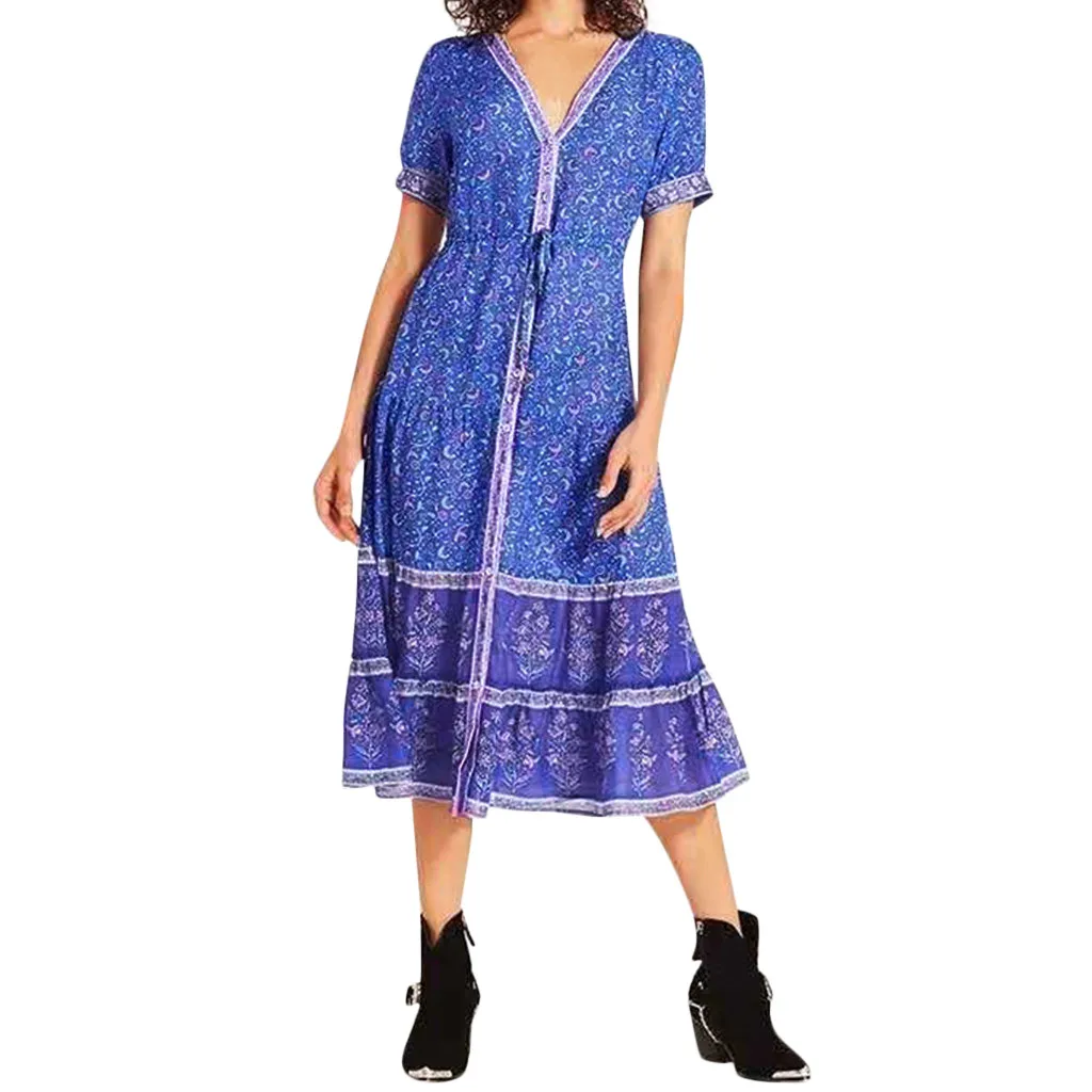 Blue%20V-Neck%20Loose%20Summer%20Style%20Midi%20Dress%20%20%20%20%20