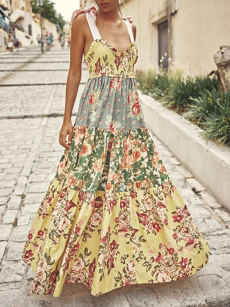 Yellow%20Floral%20%20Spaghetti%20Strap%20Beach%20Dress%20-