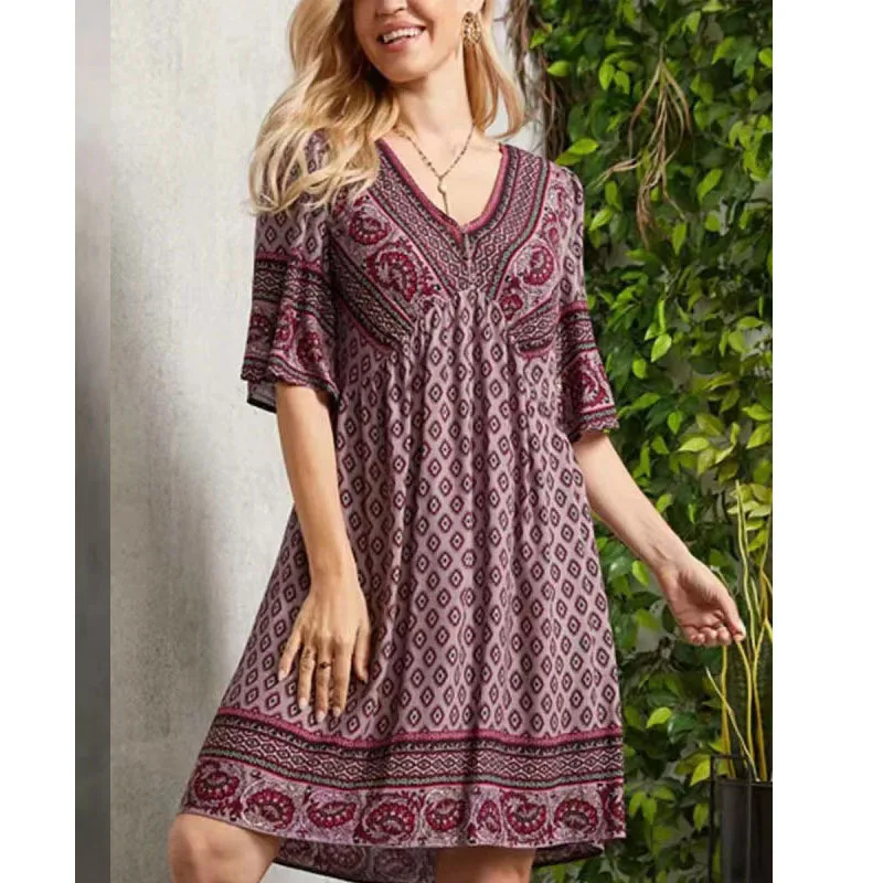 Wine%20Boho%20Ethnic%20Style%20Midi%20Dress%20%20%20%20%20%20%20%20%20%20%20%20