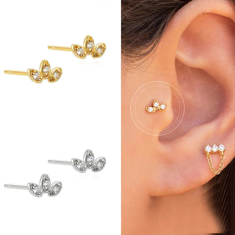 Dainty%203%20Leaves%20Flower%20Shaped%20CZ%20Stud%20Earrings/