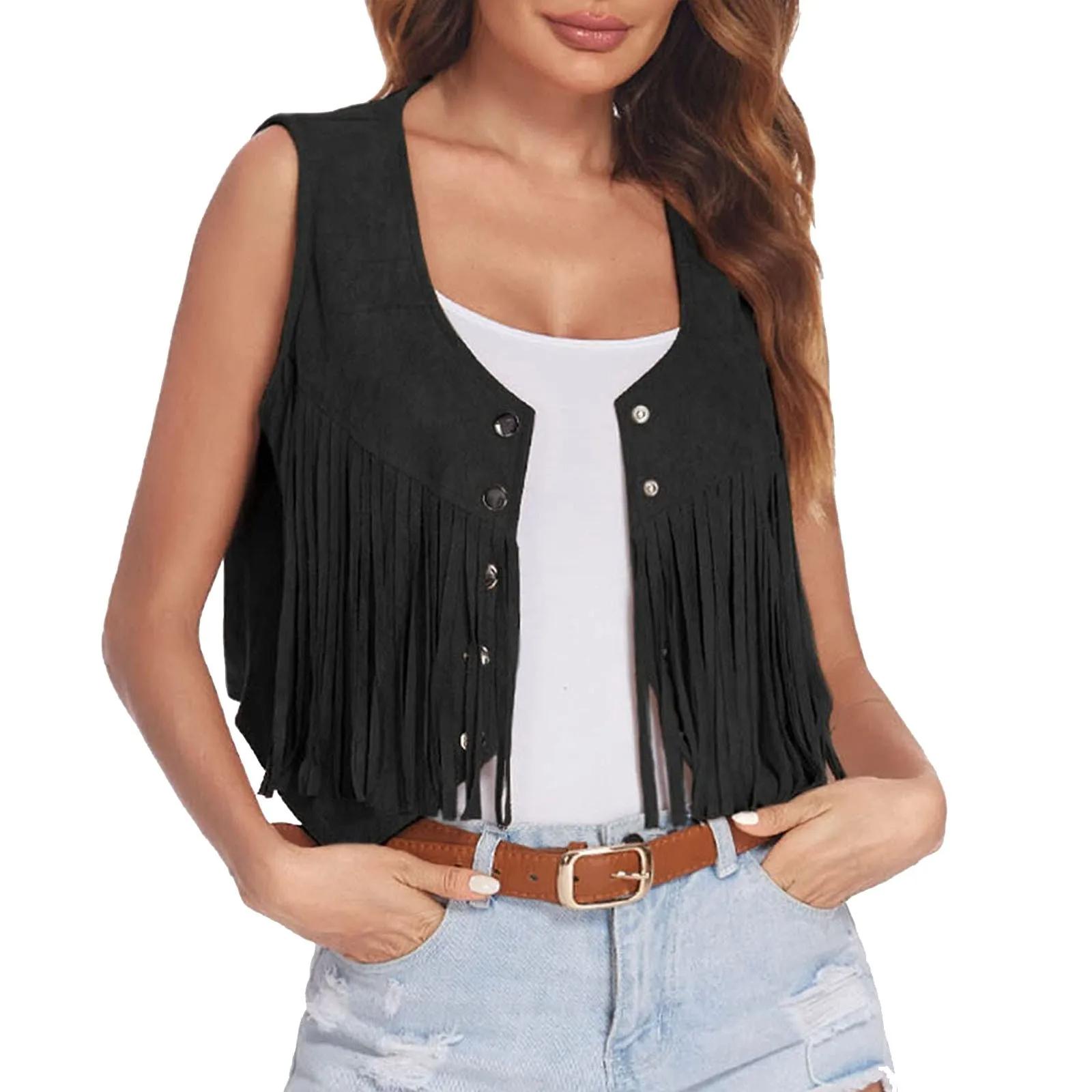 Black%20Women%20Fringe%20Faux%20Suede%20%20Vintage%20Vest-