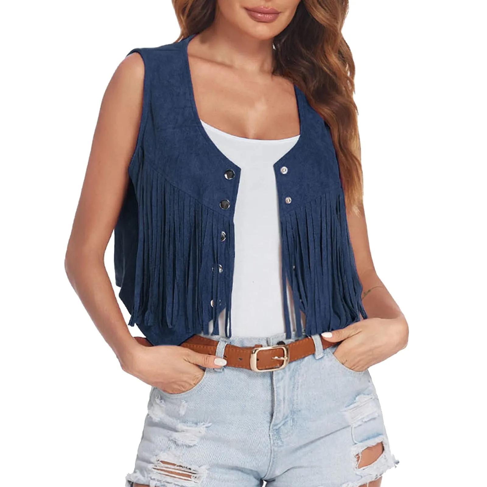 Blue%20Women%20Fringe%20Faux%20Suede%20%20Vintage%20Vest-