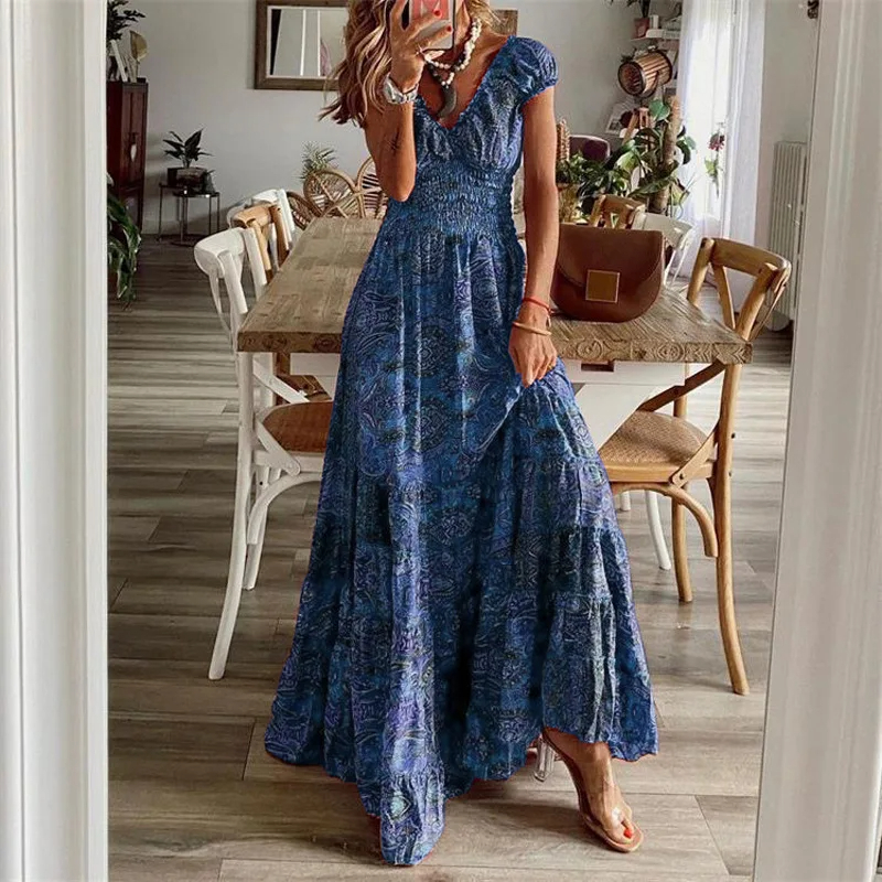 Blue%20Boho%20Paisley%20Print%20Long%20Dress%20%20%20%20-