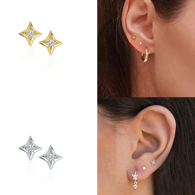 Dainty%20Four%20Point%20Star%20Stud%20Earrings/