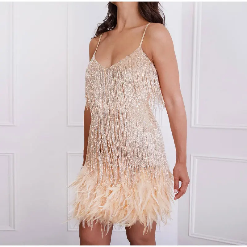 Champagne%20Tassel%20Sequins%20Feather%20Mini%20Dress%20%20%20-