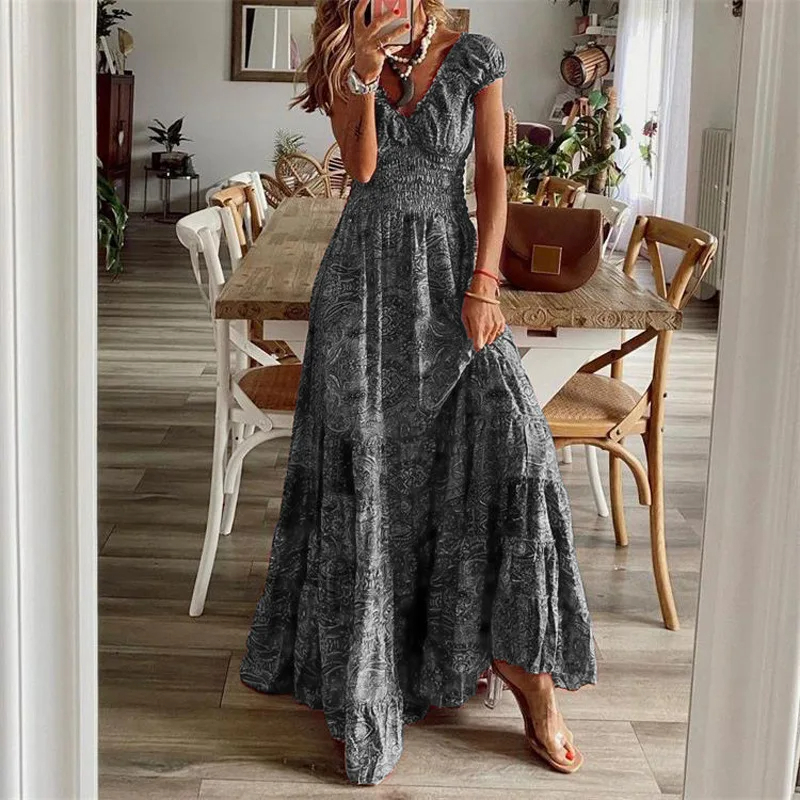 Gray%20Boho%20Paisley%20Print%20Long%20Dress%20%20%20%20-