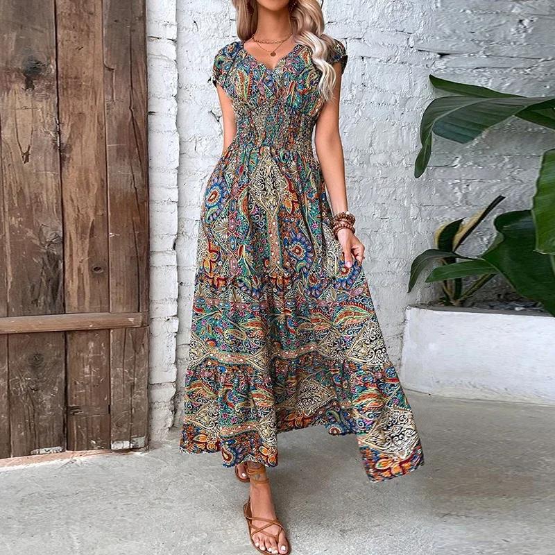 Green%20Women%20Vintage%20Print%20Maxi%20Summer%20Dress%20