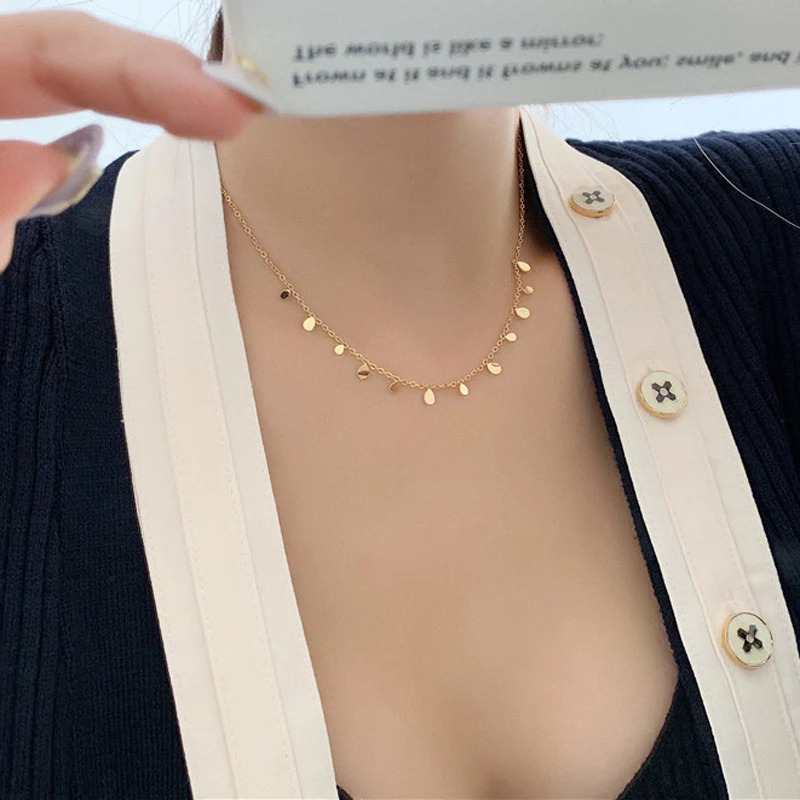 Dainty%2018K%20Gold%20Plated%20Water%20Drop%20Choker%20Necklace/