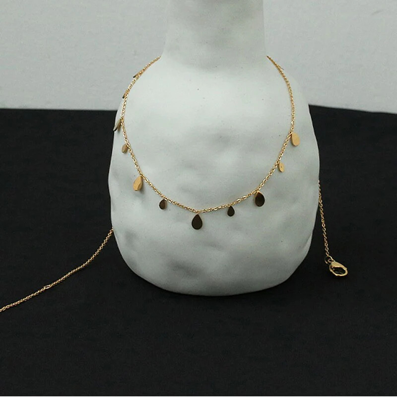 Dainty%2018K%20Gold%20Choker%20Water%20Drop%20Necklace/