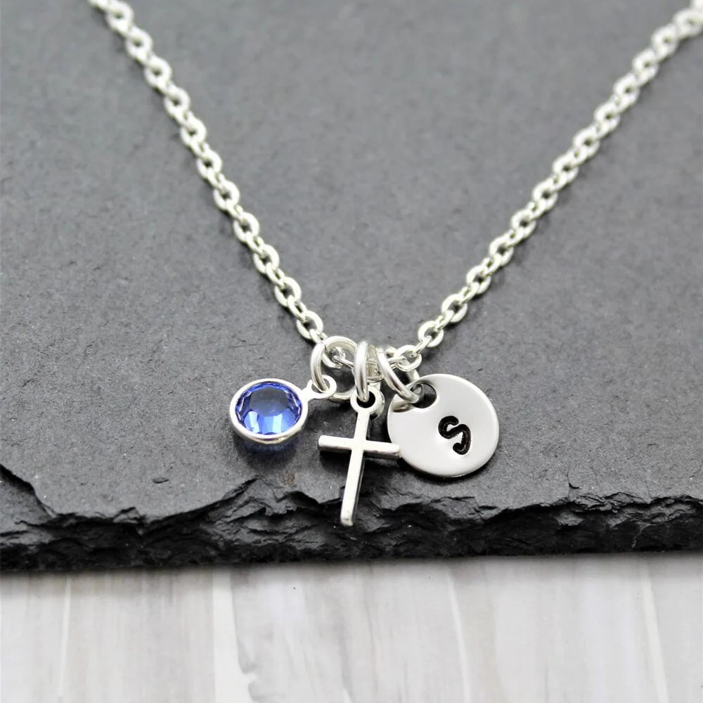 Personalized%20Birthstone%20Cross%20Initial%20Necklace/