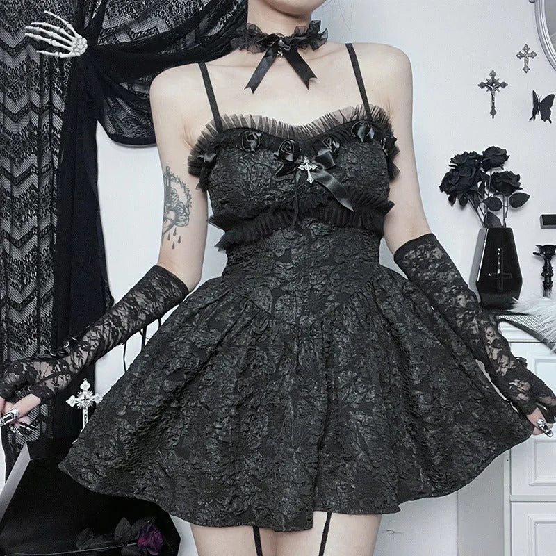 Gothic%20Mini%20Black%20Rose%20Print%20Lace%20Dress