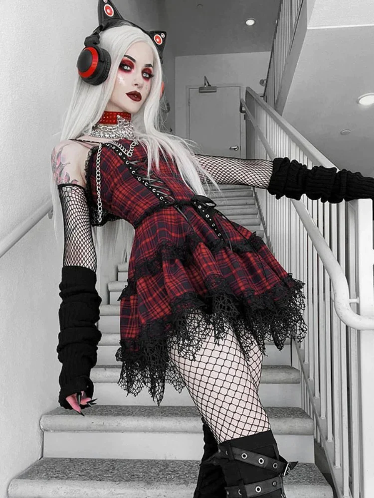 Gothic%20Red%20Plaid%20Mini%20Lolita%20Dress/