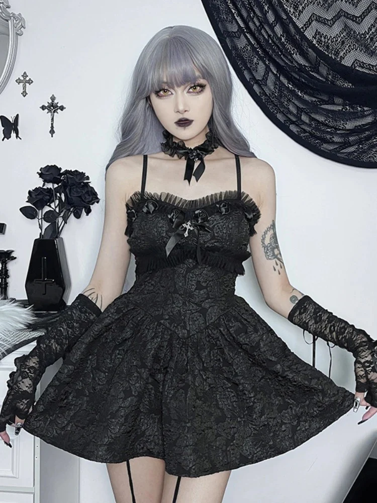 Gothic%20Mini%20Black%20Rose%20Print%20Lace%20Dress/