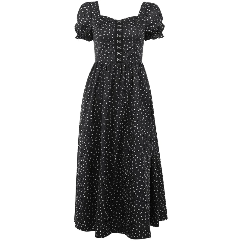 Gothic%20Floral%20Print%20Button%20Midi%20Dress/