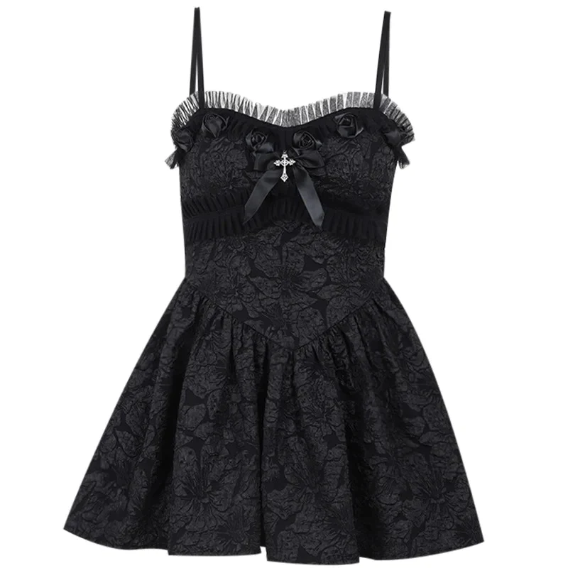 Gothic%20Mini%20Black%20Rose%20Print%20Lace%20Dress