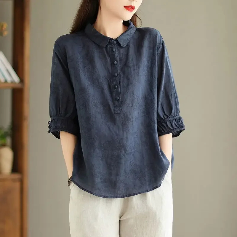 Navy%20Blue%20Cotton%20Linen%20Tees%20Shirts%20for%20Women%20-