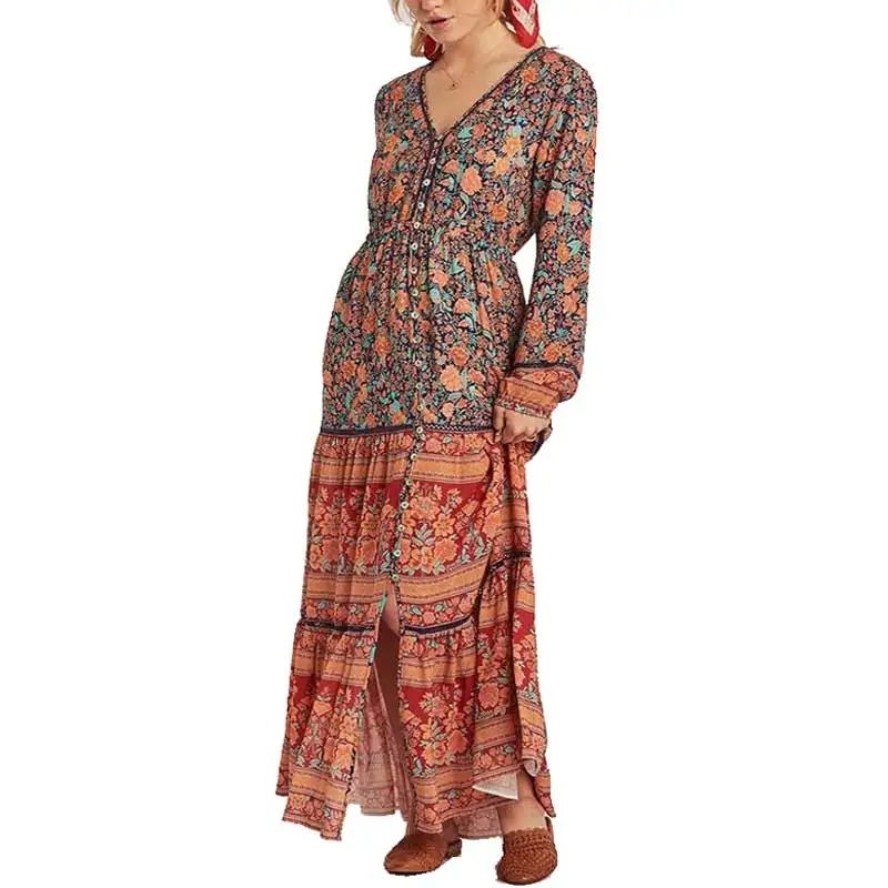 Long%20Boho%20Floral%20Print%20Maxi%20Orange%20Dress-