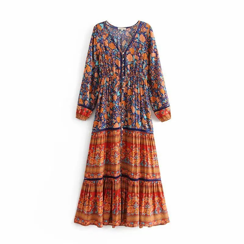 Long%20Boho%20Floral%20Print%20Maxi%20Orange%20Dress