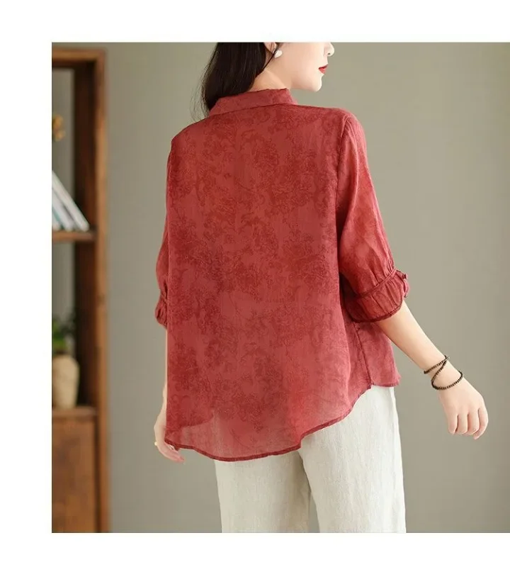 Red%20Cotton%20Linen%20Tees%20Shirts%20for%20Women%20-