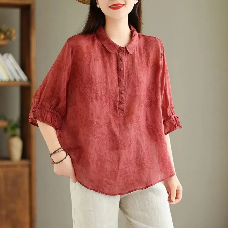 Red%20Cotton%20Linen%20Tees%20Shirts%20for%20Women%20