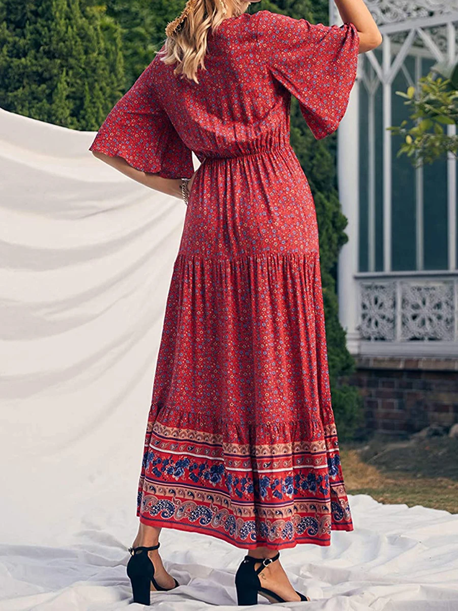 Red%20Retro%20Print%20Boho%20Long%20Dress-