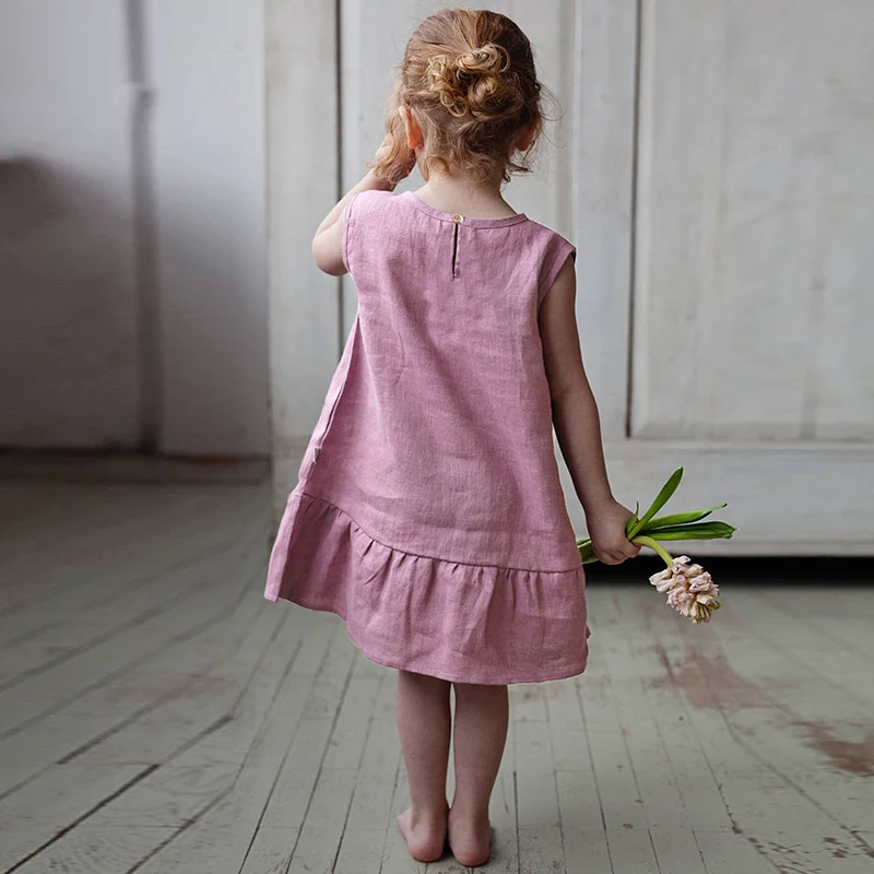 Pink%20Sleeveless%20O-Neck%20Linen%20Flower%20Girl%20Dress-