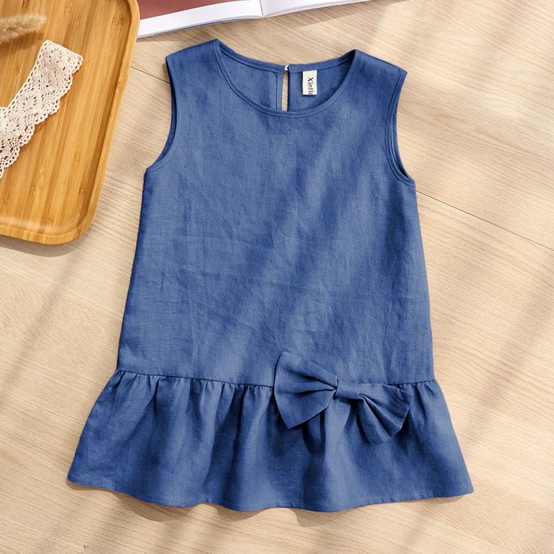 Blue%20Sleeveless%20O-Neck%20Linen%20Flower%20Girl%20Dress-