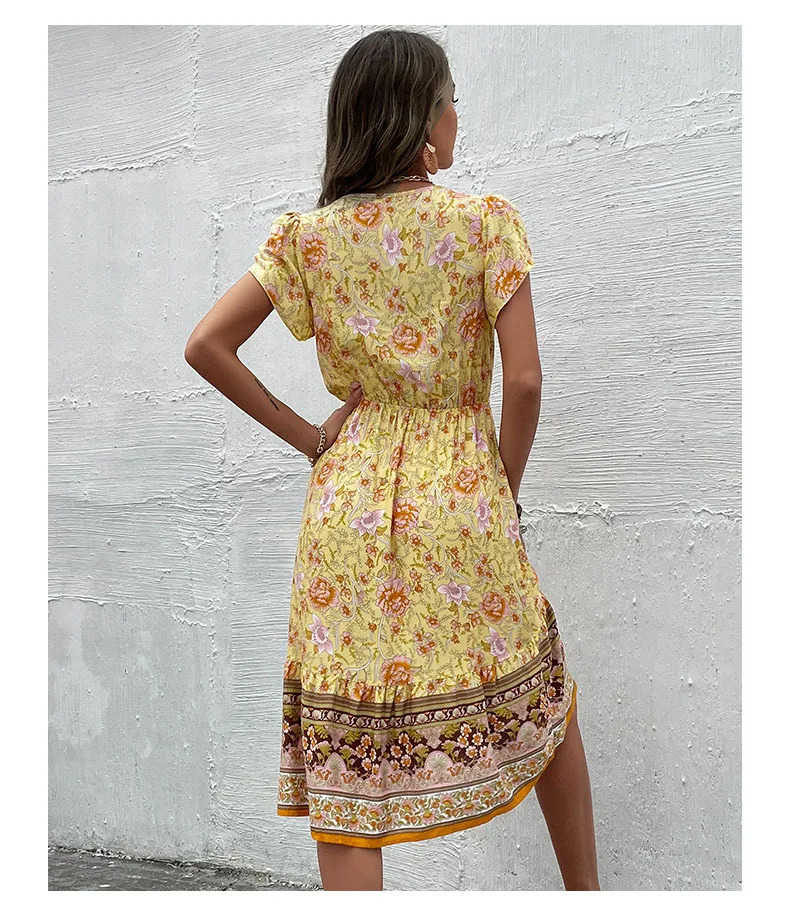 Floral%20Print%20Boho%20Yellow%20Midi%20Summer%20Dress