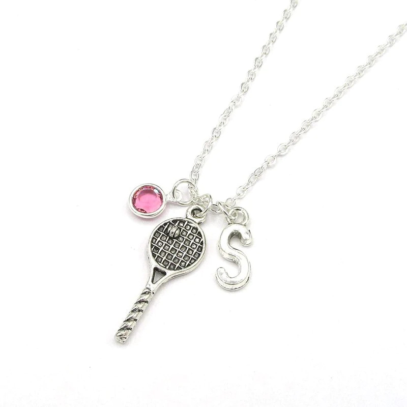 Personalized%20Birthstone%20Tennis%20Racket%20Initial%20Necklace