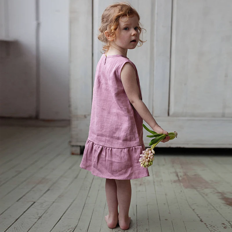 Pink%20Sleeveless%20O-Neck%20Linen%20Flower%20Girl%20Dress