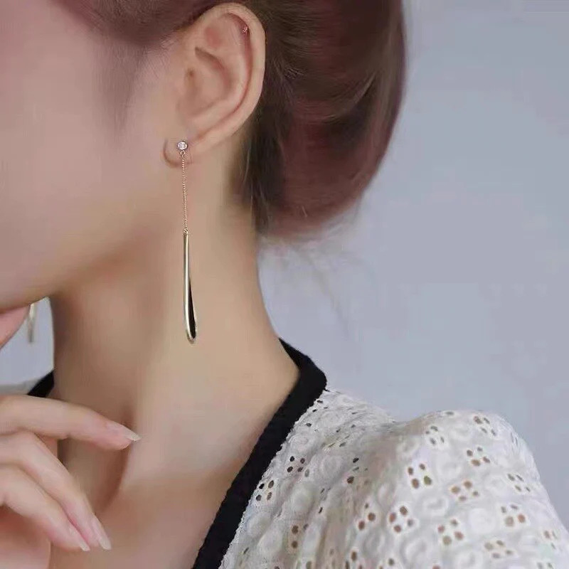 Black%20Long%20Water%20Drop%20Tassel%20Eardrop%20Stud%20Earrings