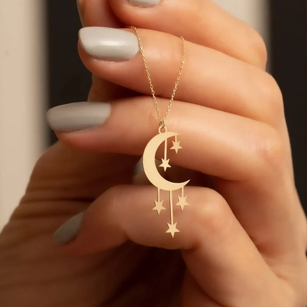 Moon%20Stars%20Pendant%20Women%20Choker%20Necklace/